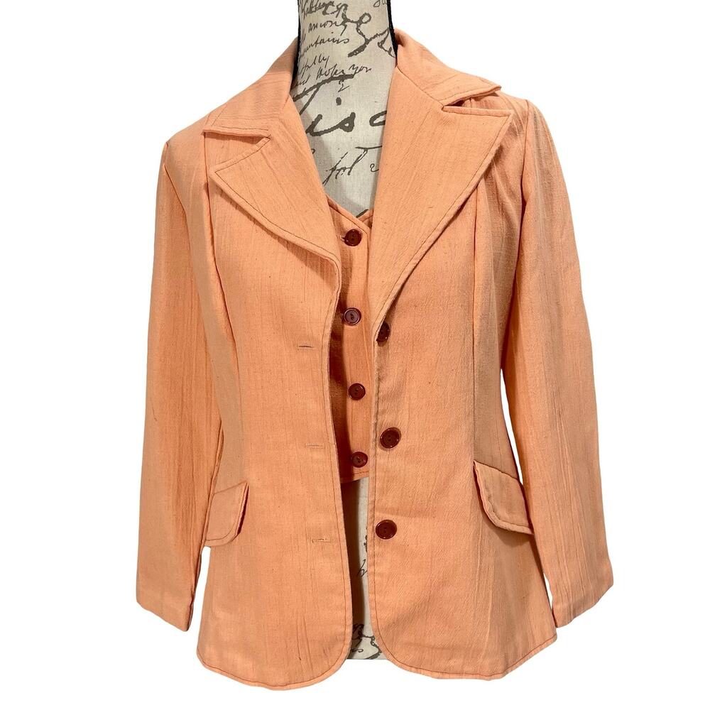 Vintage 70s JCPenny Fashions Blazer Pink Vest Set Cotton Blend Size 8 Retro Mod